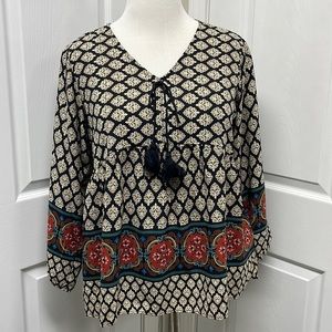 Chris & Carol Abstract Floral Boho V-Neck Blouse Large